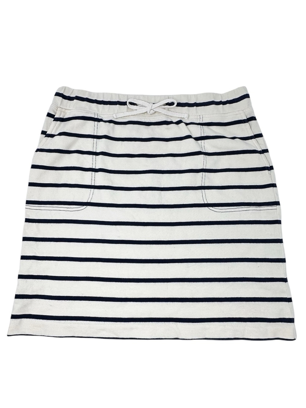 J. Mclaughlin Coastal Striped Drawstring Skirt Cotton Terry Cream Navy Casual